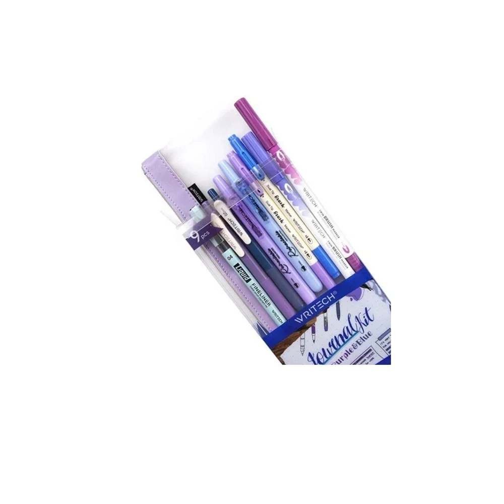 WRITECH Journaling Kit 9 pc. Purple/Blue Gel Pen Brush Fineliner Highlighter Art